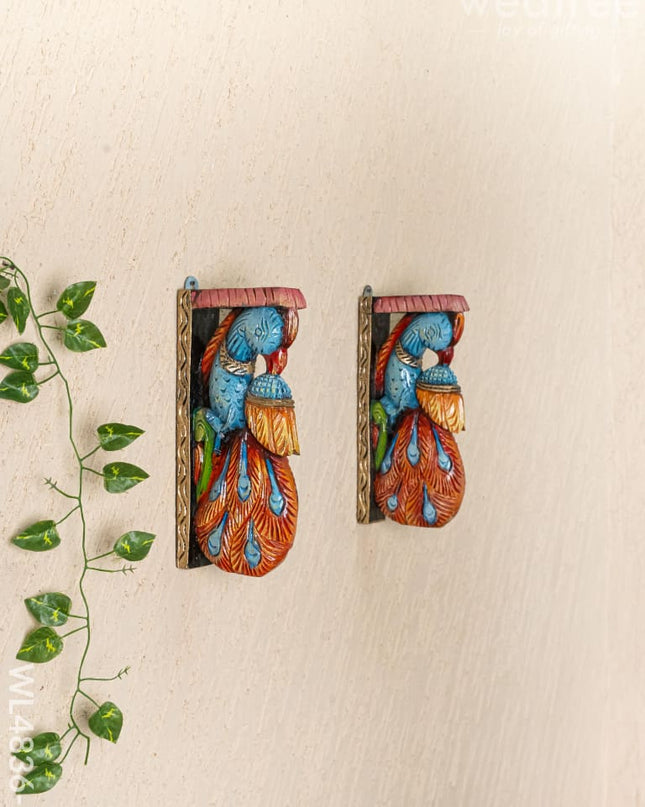 Wooden Carved Peacock Bracket - 12 inch - Set of 2 - WL4836-2 - Wooden Artifacts