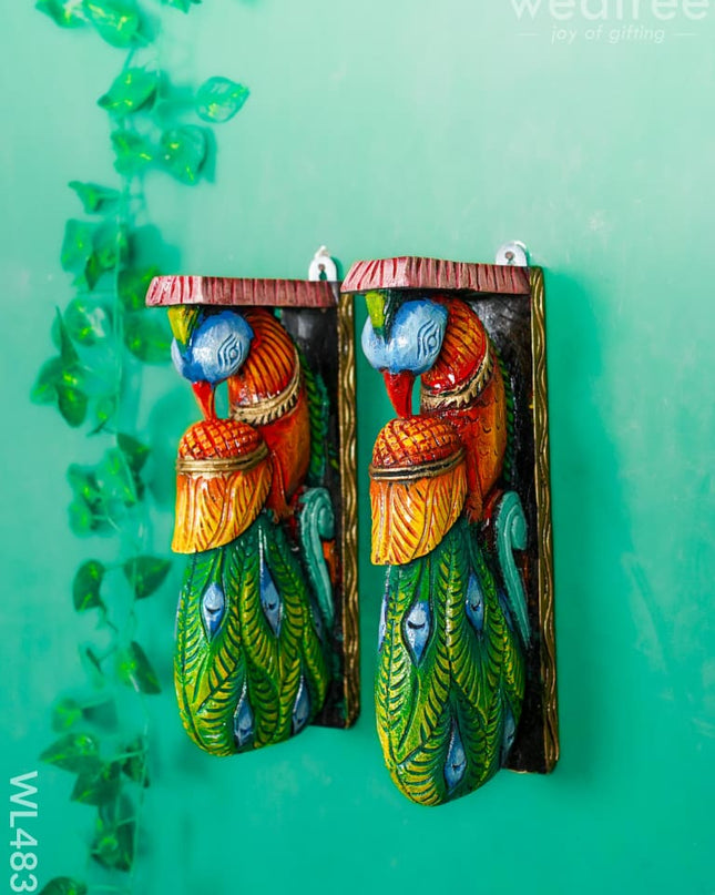 Wooden Carved Peacock Bracket - 12 inch - Set of 2 - WL4836 Wooden Decor