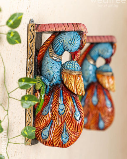 Wooden Carved Peacock Bracket - 12 inch - Set of 2 - WL4836-2 - Wooden Artifacts