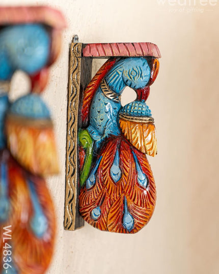 Wooden Carved Peacock Bracket - 12 inch - Set of 2 - WL4836-2 - Wooden Artifacts