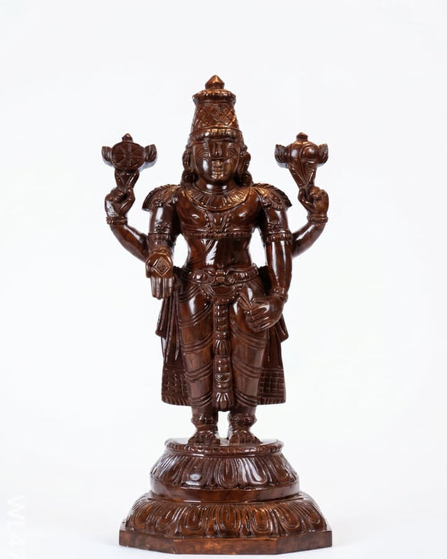 Wooden Carved Permunal Balaji Idol - 14 inch - WL4788 - Wooden Artifacts