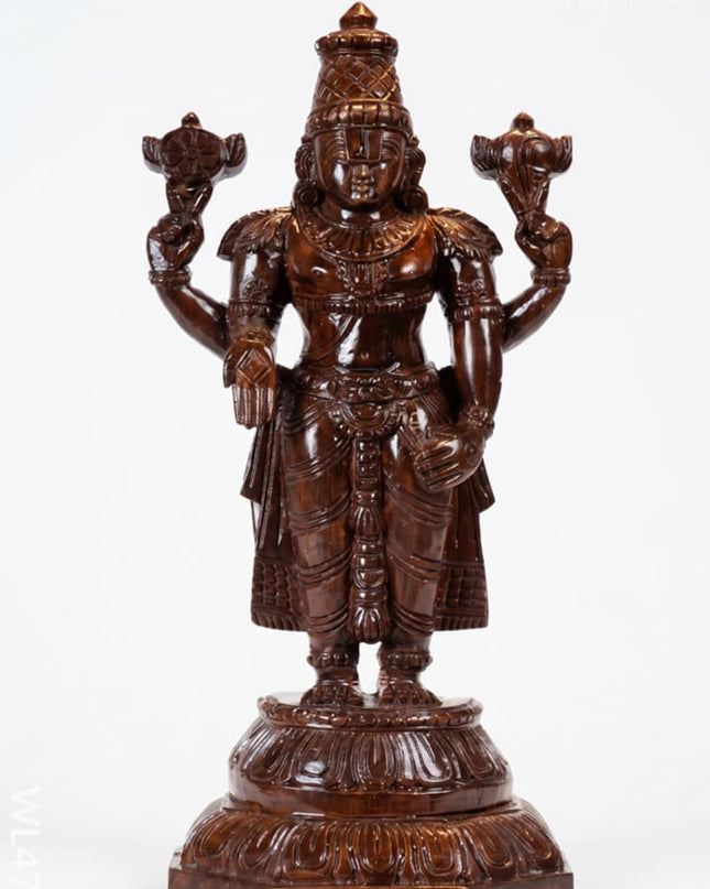 Wooden Carved Permunal Balaji Idol - 14 inch - WL4788 - Wooden Artifacts