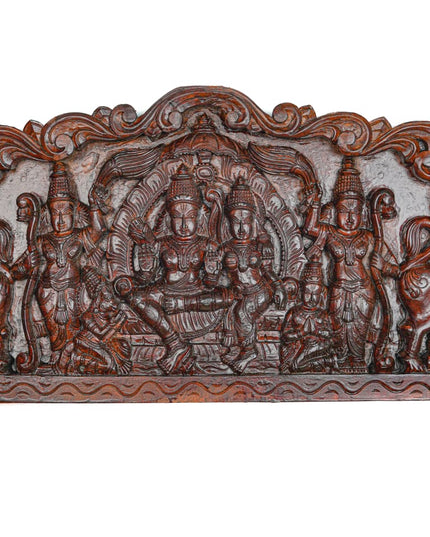 Wooden Carved Ram Darbar with Yazhi Wall Hanging Panel - 30 inch - WL5634 - Wooden Artifacts