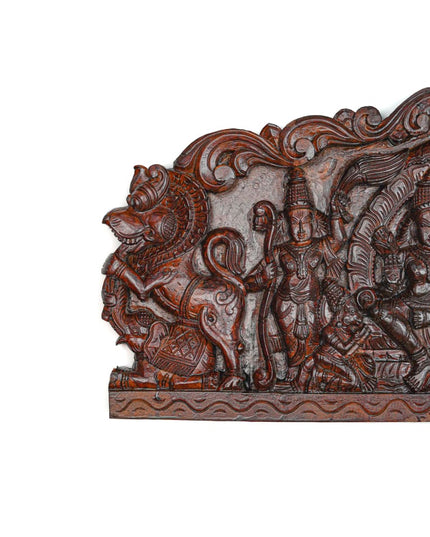 Wooden Carved Ram Darbar with Yazhi Wall Hanging Panel - 30 inch - WL5634 - Wooden Artifacts