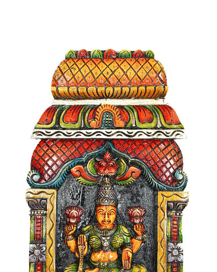 Wooden Carved Saraswathi with Gopuram Design Wall Hanging Frame - 24 inch - WL5624 - Wooden Artifacts