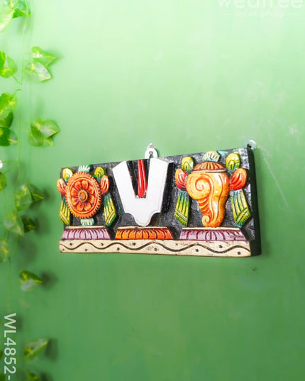 Wooden Carved Shank Chakra Nama Panel - 5 inch - WL4852 Wooden Decor