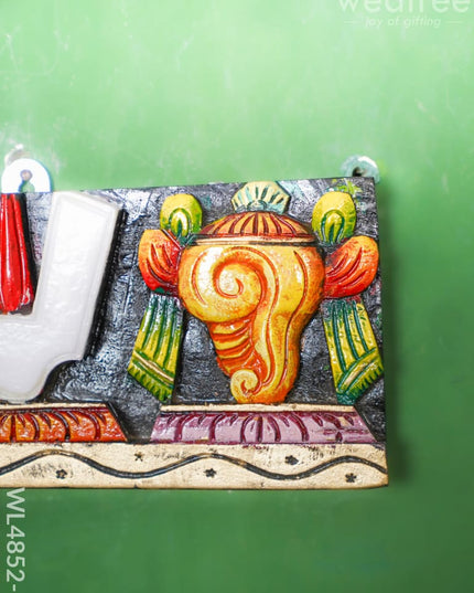 Wooden Carved Shank Chakra Nama Panel - 5 inch - WL4852 Wooden Decor