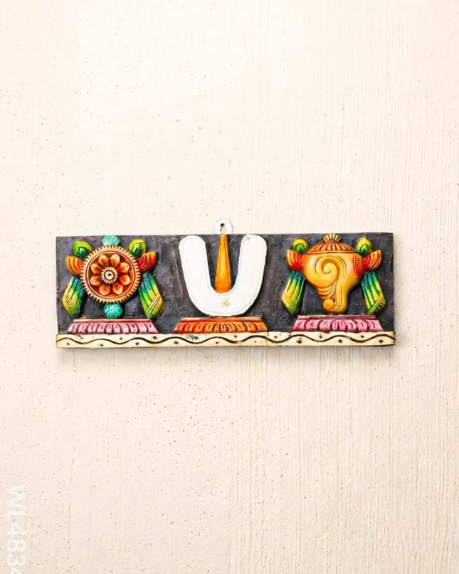 Wooden Carved Shank Chakra Nama Panel - 15 inch - WL4834-1 - Wooden Artifacts