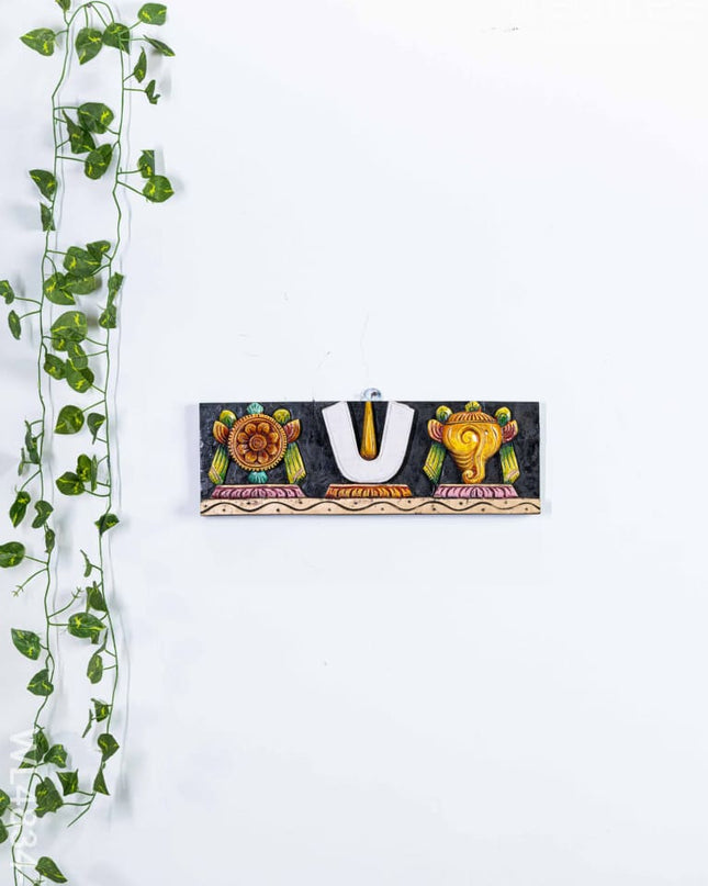 Wooden Carved Shank Chakra Nama Panel - 15 inch - WL4834-2 Wooden Artifacts