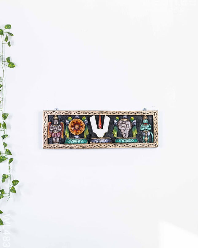 Wooden Carved Shank Chakra Nama Panel - 24 inch - WL4833 Wooden Artifacts