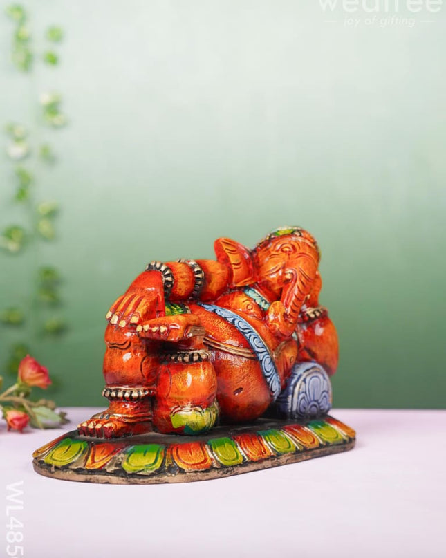 Wooden Carved Sleeping Ganesha Idol - 12 inch - WL4850 Wooden Decor