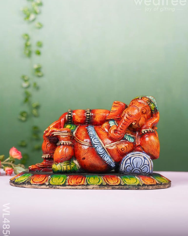 Wooden Carved Sleeping Ganesha Idol - 12 inch - WL4850 Wooden Decor