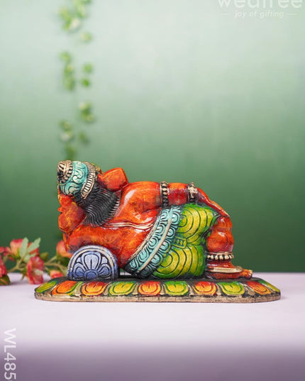 Wooden Carved Sleeping Ganesha Idol - 12 inch - WL4850 Wooden Decor