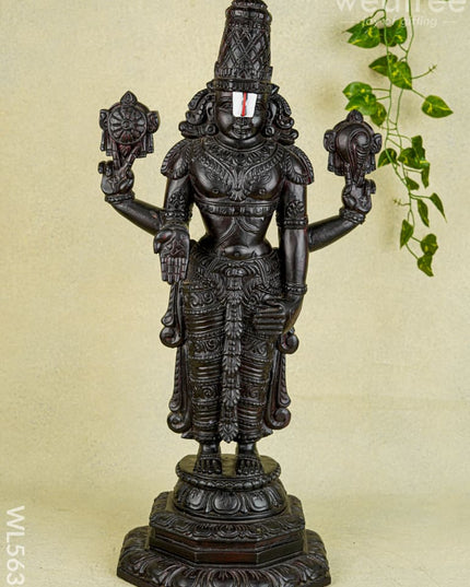 Wooden Carved Tirupathi Balaji Idol - 26 inch - WL5637 - Wooden Artifacts