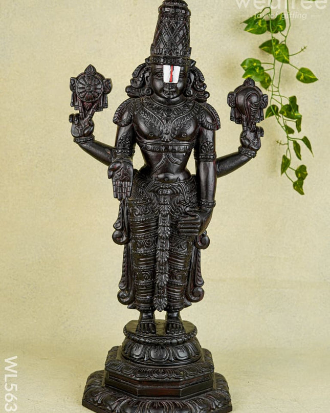 Wooden Carved Tirupathi Balaji Idol - 26 inch - WL5637 - Wooden Artifacts