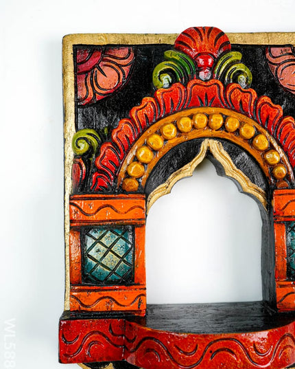 Wooden Carved Vilakku Madam Wall Hanging - WL5880 - Wooden Artifacts