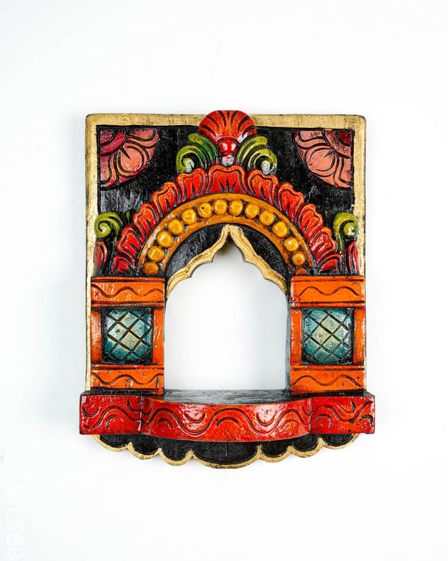 Wooden Carved Vilakku Madam Wall Hanging - WL5880 - Wooden Artifacts