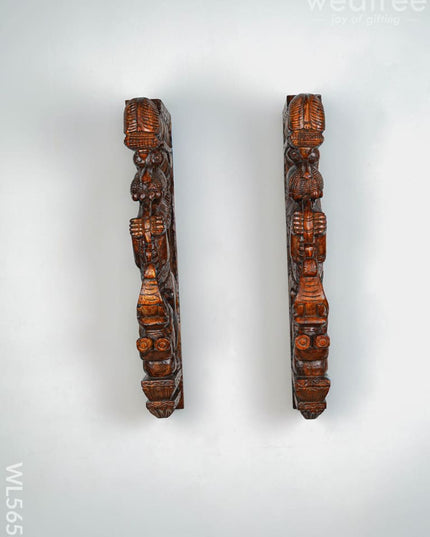 Wooden Carved Yazhi with Elephant Wall Hanging Bracket - Set of 2 - 27 inch - WL5653 - Wooden Artifacts