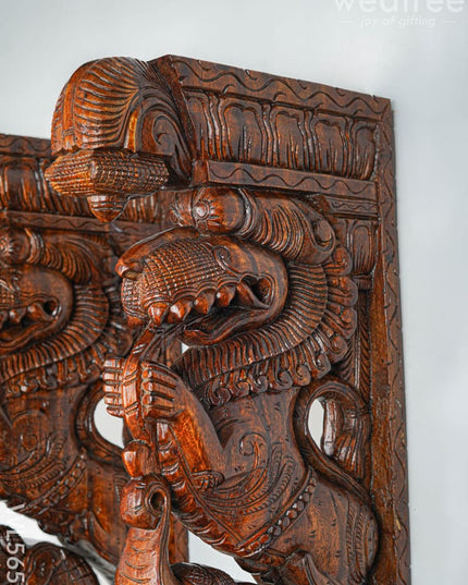 Wooden Carved Yazhi with Elephant Wall Hanging Bracket - Set of 2 - 27 inch - WL5653 - Wooden Artifacts