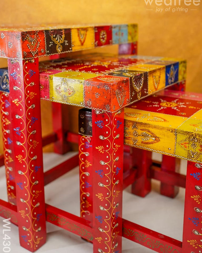 Wooden Decorative Stools - Set Of 3 Wl4308
