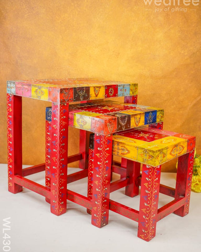 Wooden Decorative Stools - Set Of 3 Wl4308
