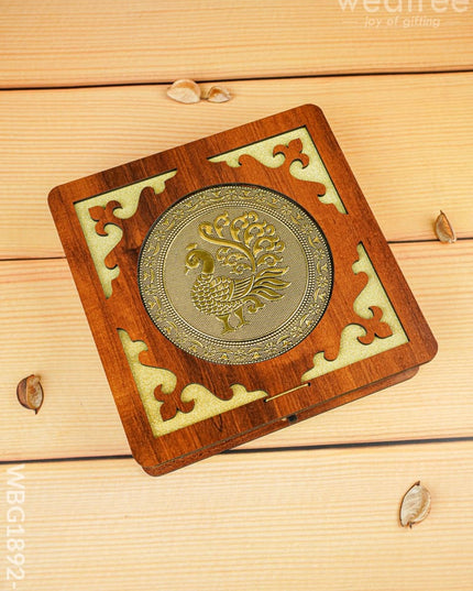 Wooden Dry Fruit Box - Annapakshi Design - 8x8 inch - WBG1892-1 - Dry Fruit Box RG