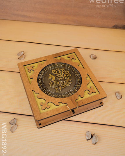 Wooden Dry Fruit Box - Annapakshi Design - 8x8 inch - WBG1892-1 - Dry Fruit Box RG