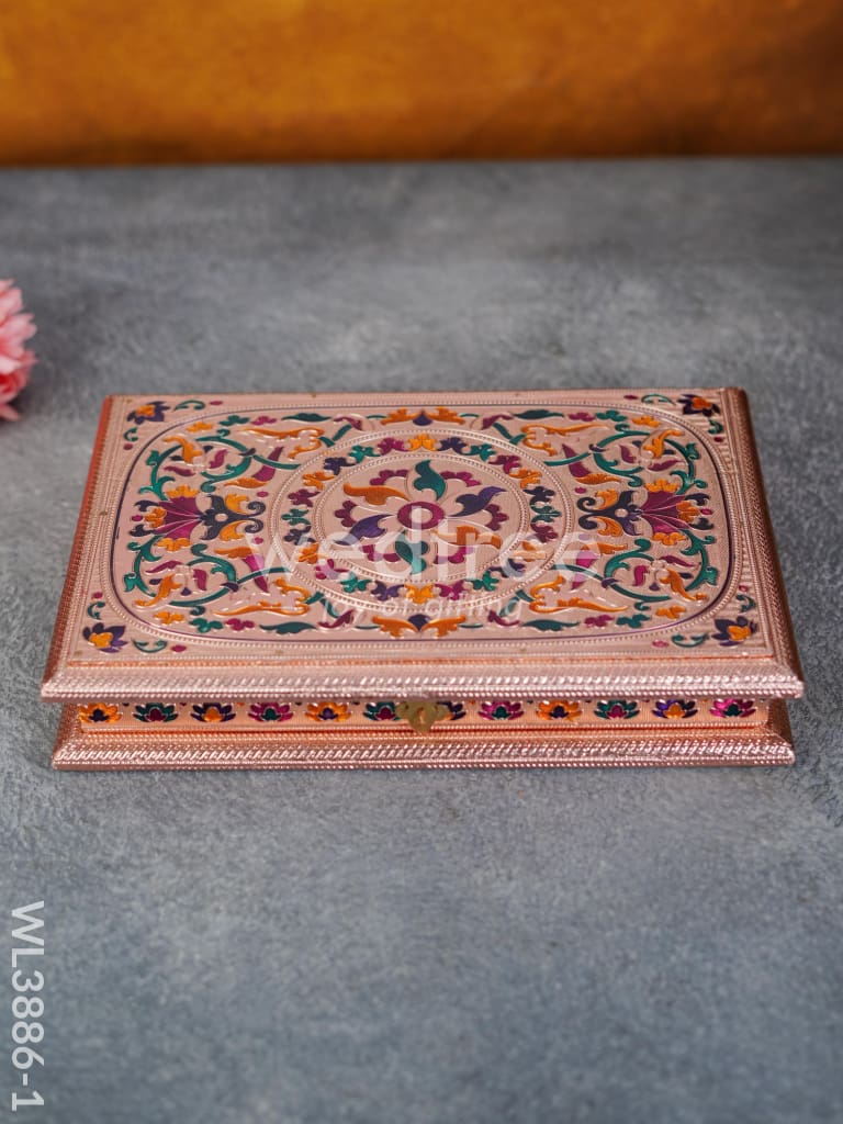 Wooden Dry Fruit Box With Meenakari Design - 4 Partitions Rose Gold Wl3886