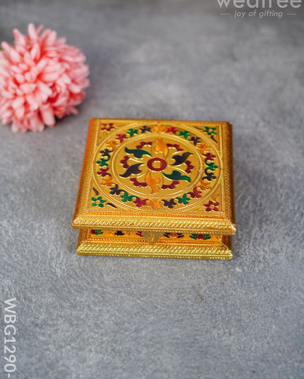 Wooden Dry Fruit Box With Meenakari Floral Design - Wbg1290 Gold