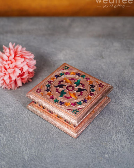 Wooden Dry Fruit Box With Meenakari Floral Design - Wbg1290