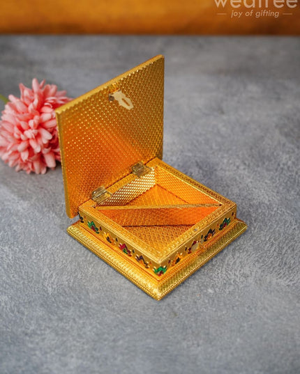 Wooden Dry Fruit Box With Meenakari Floral Design - Wbg1290