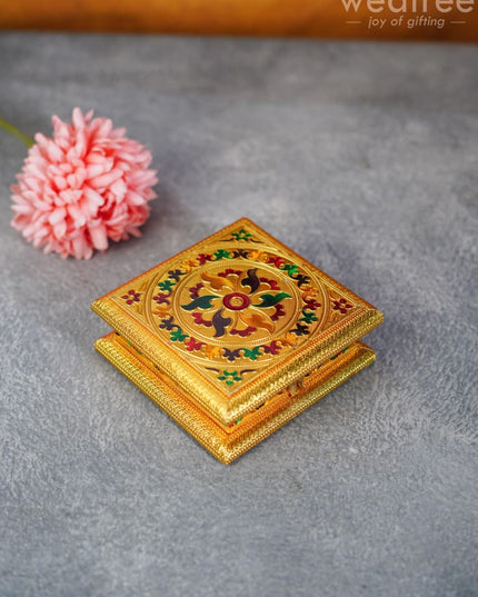 Wooden Dry Fruit Box With Meenakari Floral Design - Wbg1290
