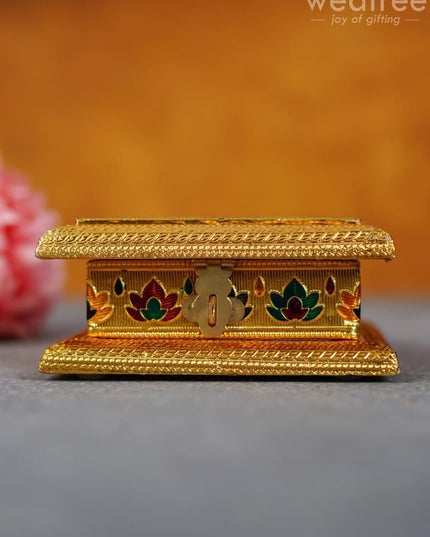 Wooden Dry Fruit Box With Meenakari Peacock Design - Wbg1289