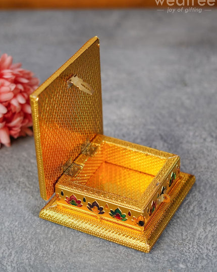 Wooden Dry Fruit Box With Meenakari Peacock Design - Wbg1289