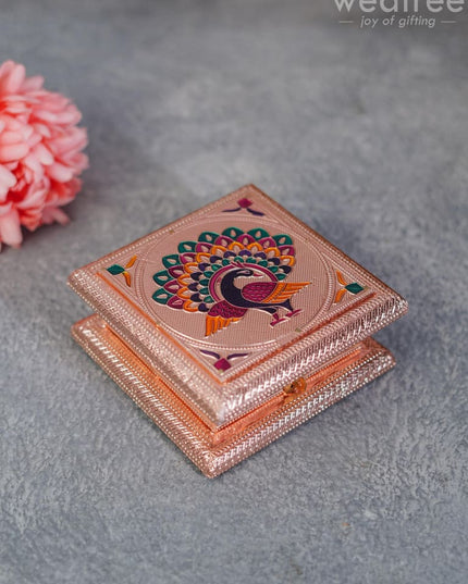Wooden Dry Fruit Box With Meenakari Peacock Design - Wbg1289