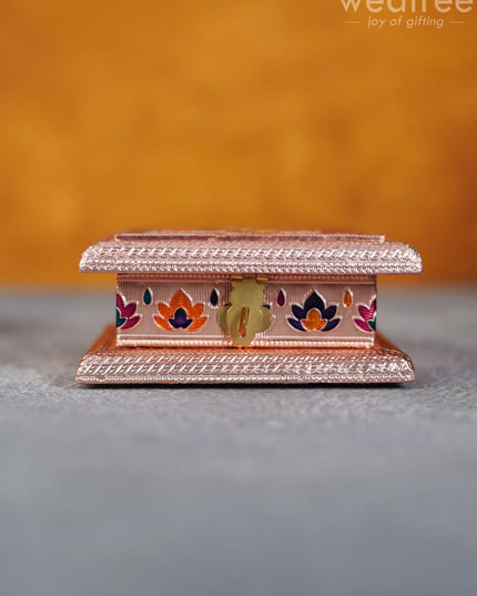 Wooden Dry Fruit Box With Meenakari Peacock Design - Wbg1289