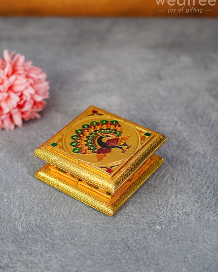 Wooden Dry Fruit Box With Meenakari Peacock Design - Wbg1289