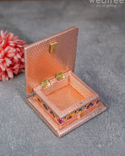 Wooden Dry Fruit Box With Meenakari Peacock Design - Wbg1289
