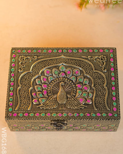Wooden Dryfruit Box with Peacock Design - 7X5 inch - WBG1689 Dry Fruit Box