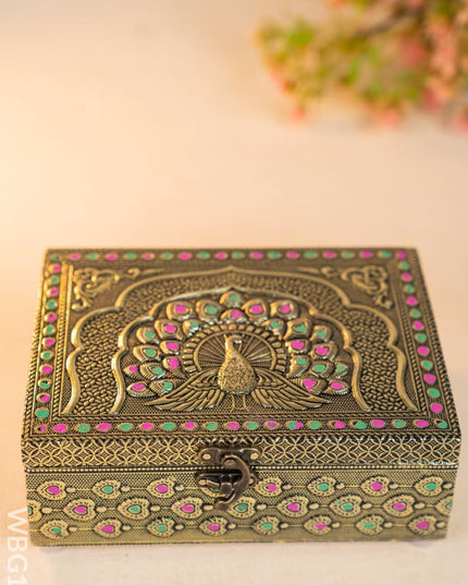 Wooden Dryfruit Box with Peacock Design - 7X5 inch - WBG1689 Dry Fruit Box