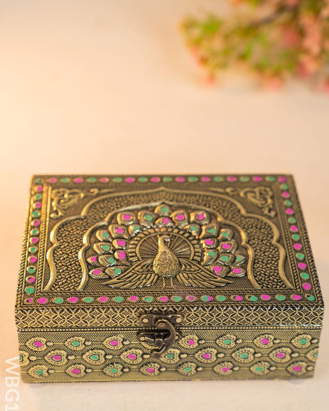 Wooden Dryfruit Box with Peacock Design - 7X5 inch - WBG1689 Dry Fruit Box