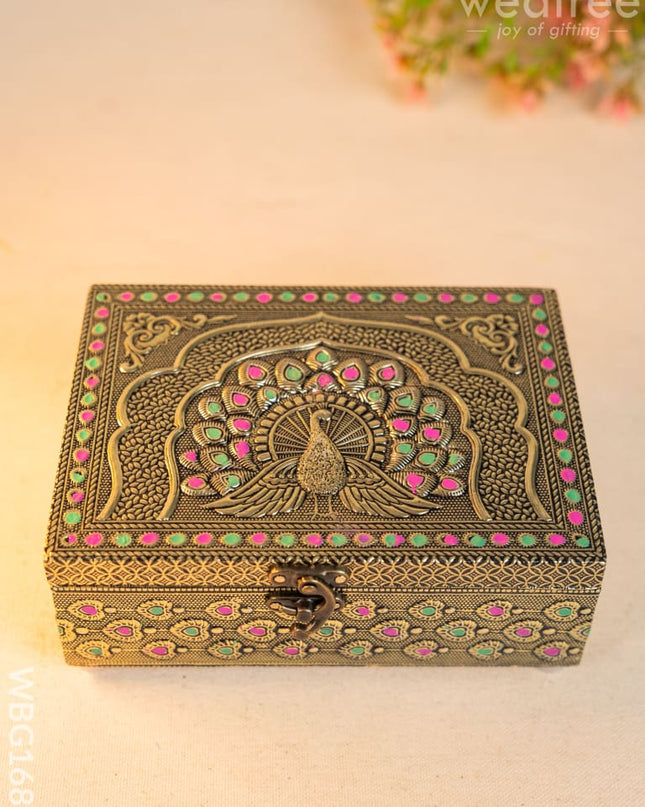 Wooden Dryfruit Box with Peacock Design - 7X5 inch - WBG1689 Dry Fruit Box
