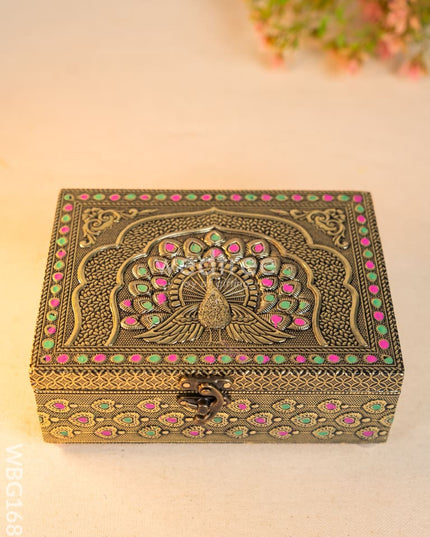 Wooden Dryfruit Box with Peacock Design - 7X5 inch - WBG1689 Dry Fruit Box