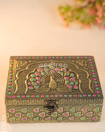 Wooden Dryfruit Box with Peacock Design - 7X5 inch - WBG1689 Dry Fruit Box