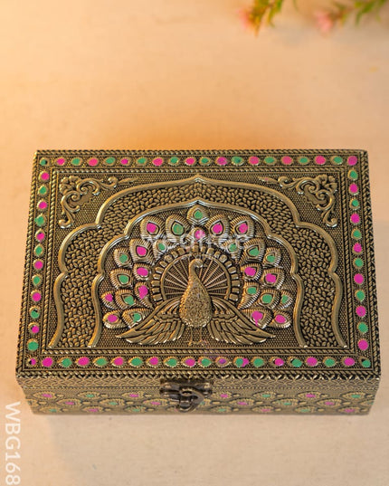 Wooden Dryfruit Box with Peacock Design - 7X5 inch - WBG1689 Dry Fruit Box