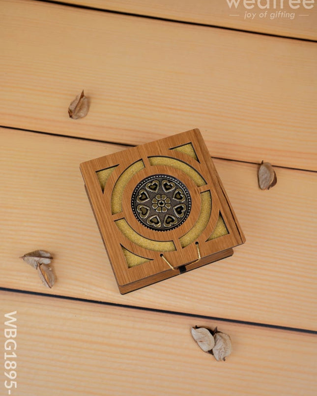 Wooden Floral Dry Fruit Box - 4x4 inch - WBG1895-1 - Dry Fruit Box RG