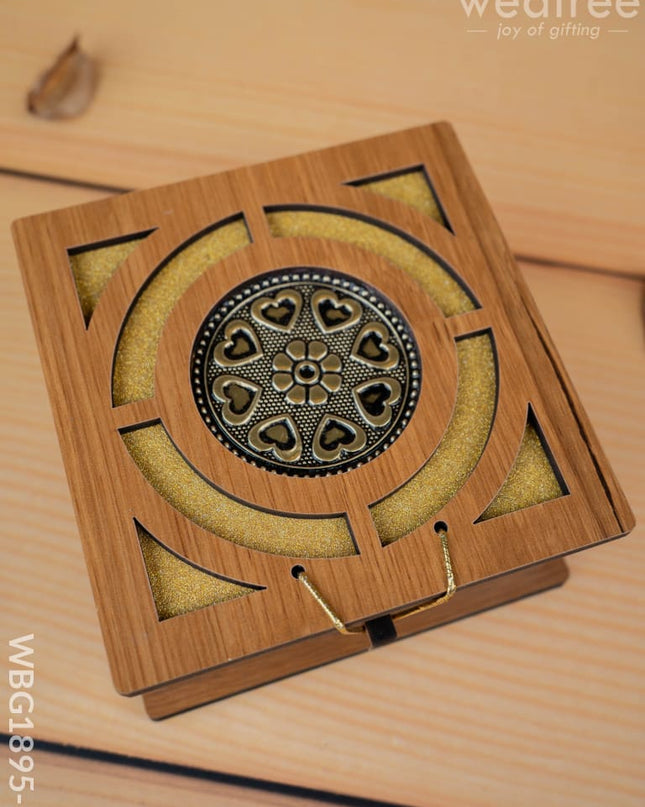 Wooden Floral Dry Fruit Box - 4x4 inch - WBG1895-1 - Dry Fruit Box RG
