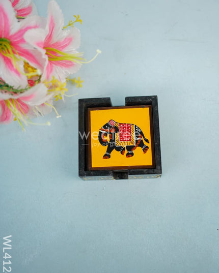 Wooden Handpainted Coasters With Elephant Print - Set Of 6 Wl4124 Utility