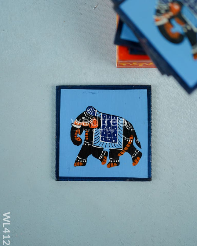 Wooden Handpainted Coasters With Elephant Print - Set Of 6 Wl4124 Utility