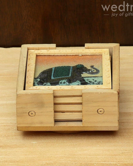 Wooden Hand Painted Coasters (Set Of 4) With A Revolving Stand - Bcg0127 Organisers